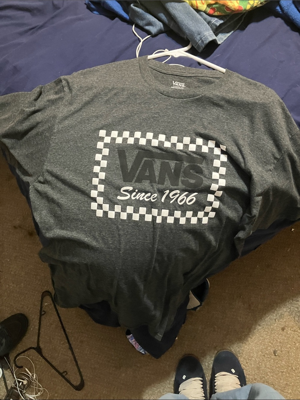 Vans gray Black and White Checkerboard Logo Tee